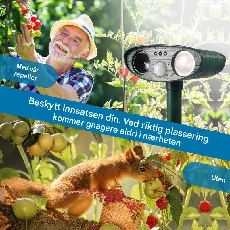 Solarzellenbetriebene Ultraschall-Abwehr für Tiere mit Bewegungssensor