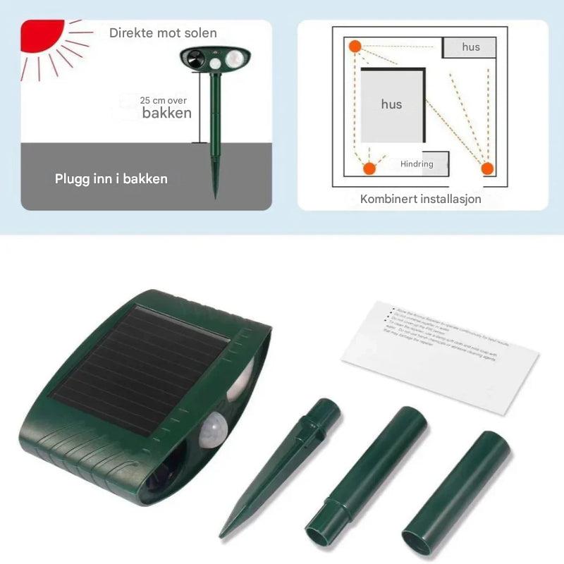 Solarzellenbetriebene Ultraschall-Abwehr für Tiere mit Bewegungssensor