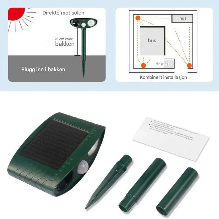 Solarzellenbetriebene Ultraschall-Abwehr für Tiere mit Bewegungssensor