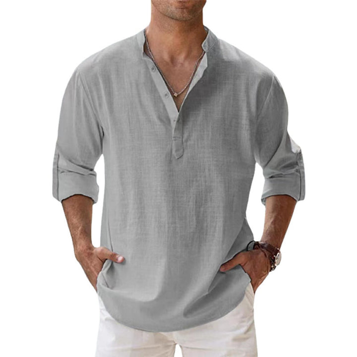 Lin Skjorte med Henley-krage for Menn