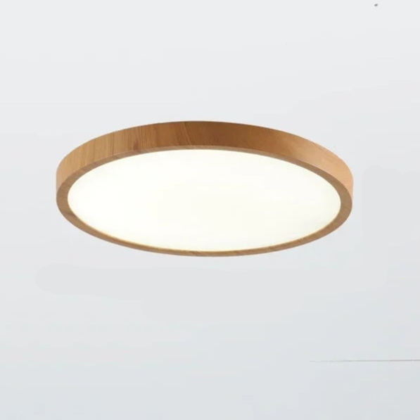 Ultratynn rund taklampe i valnøtt for elegante, moderne rom