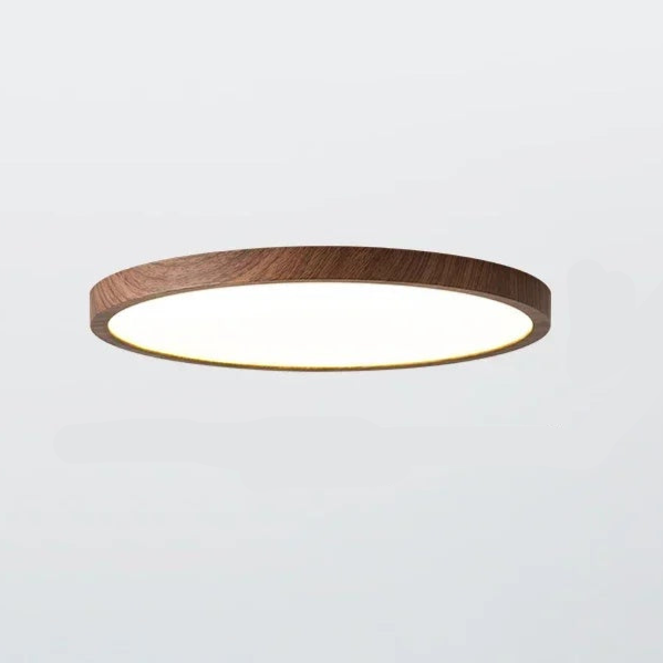 Ultratynn rund taklampe i valnøtt for elegante, moderne rom