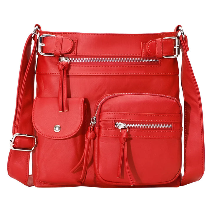 Ladies' leather shoulder bag with multiple pockets