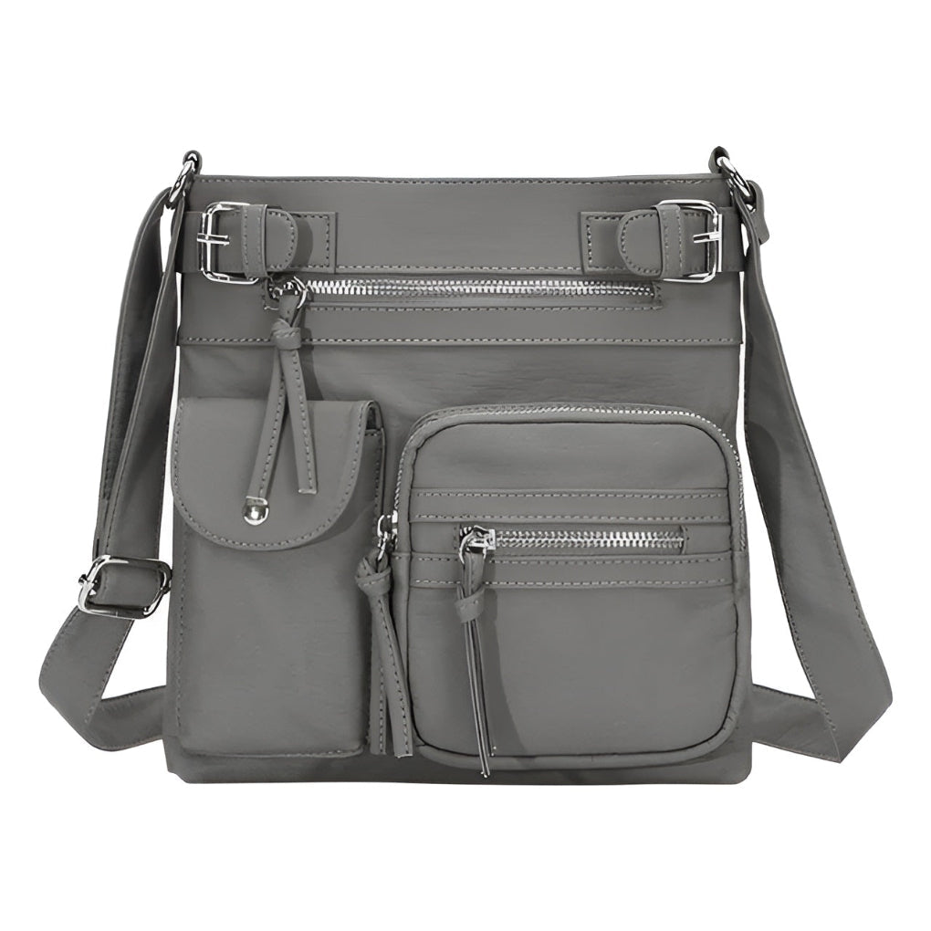 Ladies' leather shoulder bag with multiple pockets