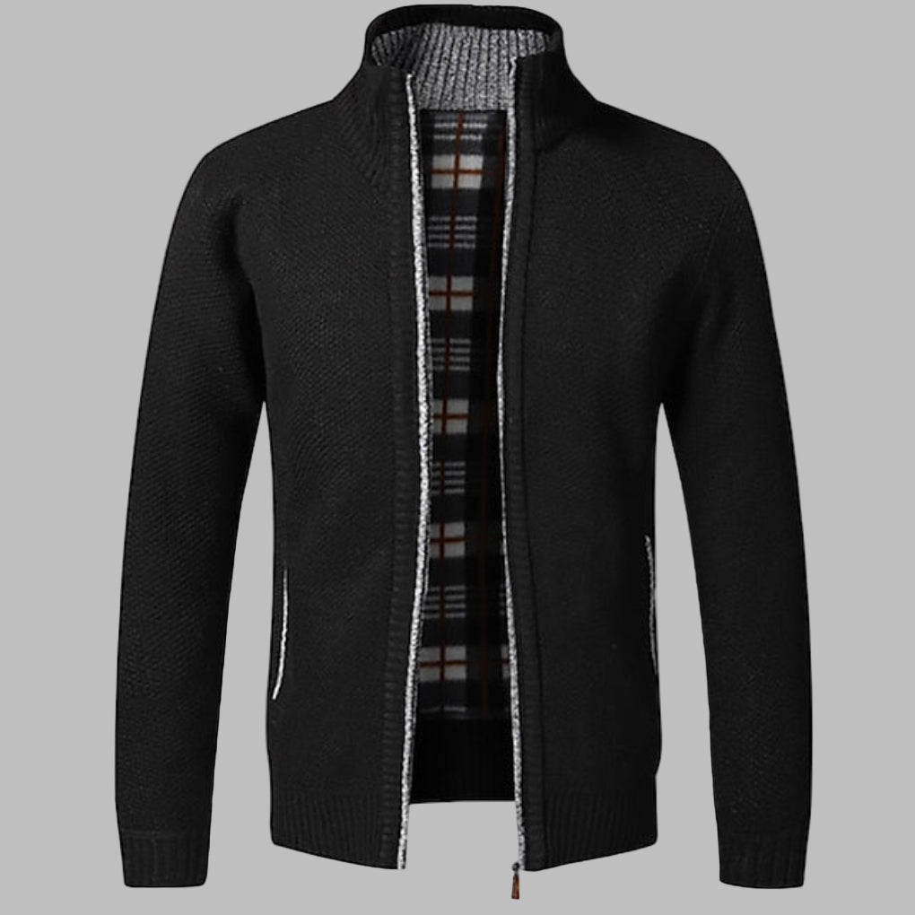 Stilig glidelåsstrikket genser til menn