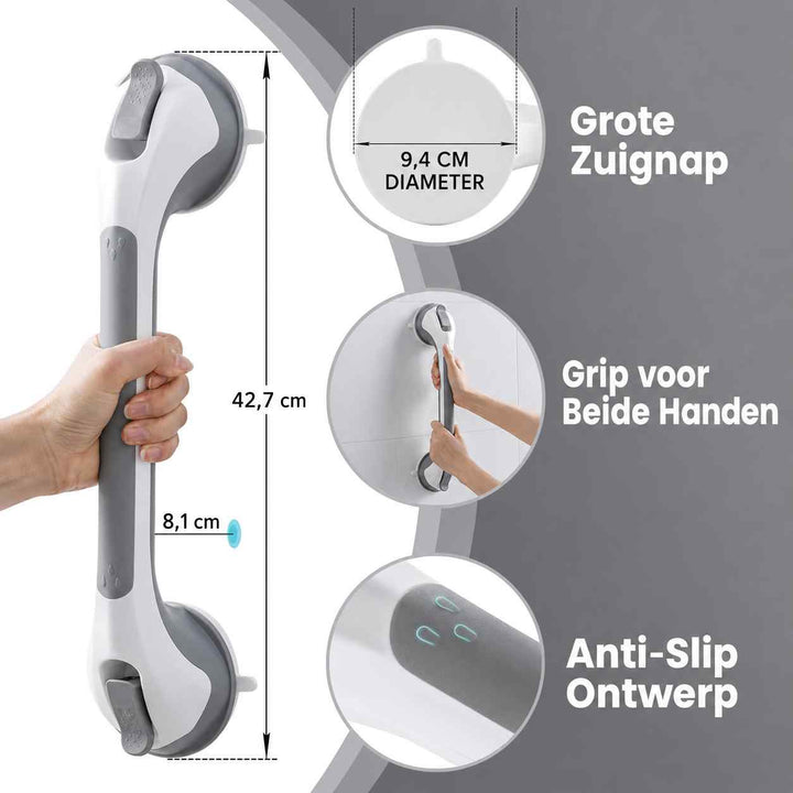 Sugekopphåndtak til dusjen, sikkerhetshåndtak til badet uten boring, 15,7 tommer